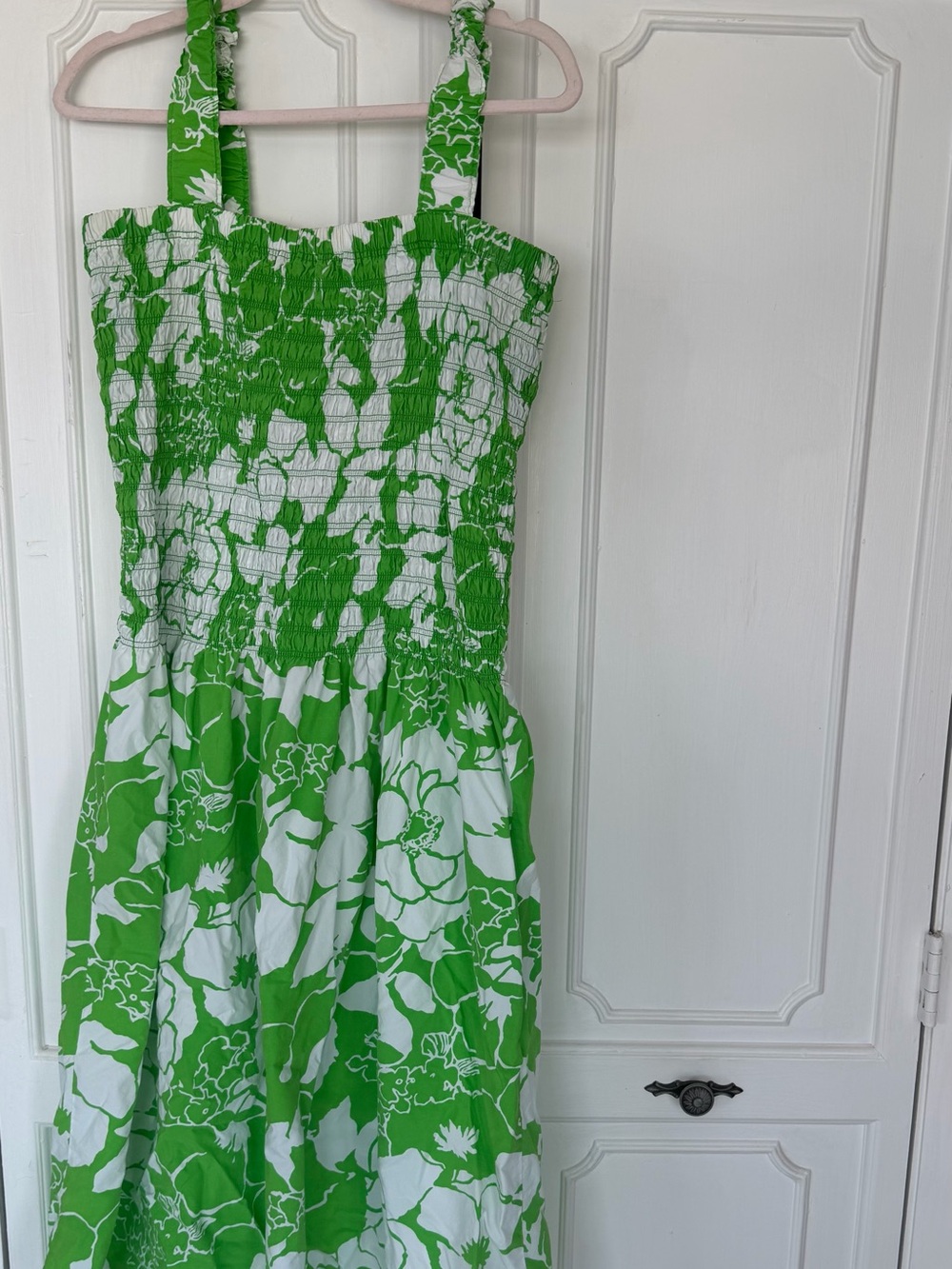 Rails Green and White Floral Smocked Mid calf length dress.